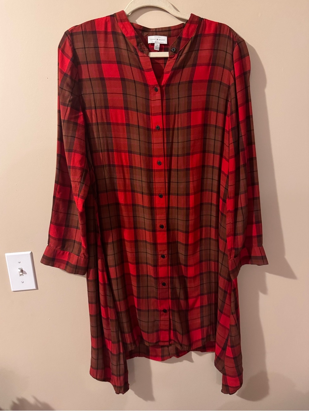 Lucky Brand Red Plaid Shirt Dress - size large